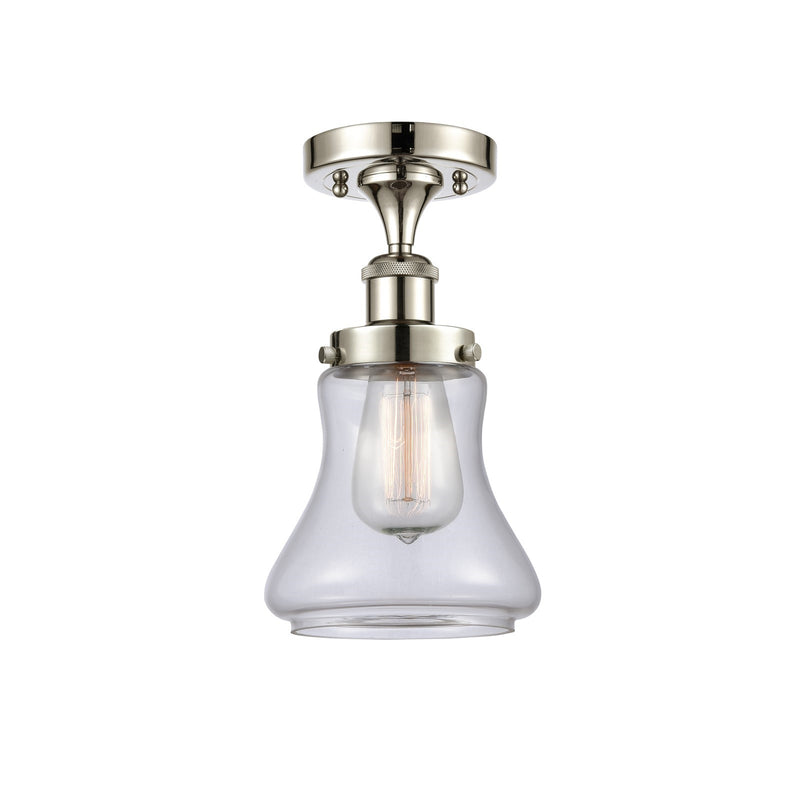 Innovations Bellmont 6in 1-Light Semi-Flush Mount | Modern Contempo Polished Nickel Steel and Clear Glass Schoolhouse Shade | Model 916-1C-PN-G192