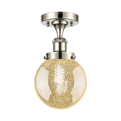 Innovations Beacon 6in 1-Light Semi-Flush Mount | Modern Contempo Polished Nickel Steel and Mercury Seeded Glass Globe Shade | Model 916-1C-PN-G208-6