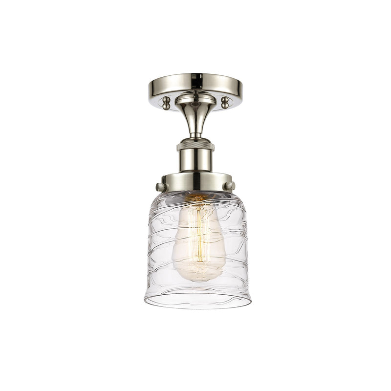 Innovations Bell 5in 1-Light Semi-Flush Mount | Industrial Polished Nickel Steel and Clear Deco Swirl Glass | Entryway & Hallway | Model 916-1C-PN-G513