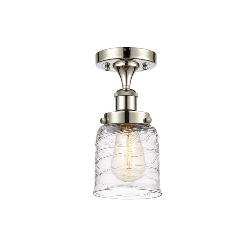 Innovations Bell 5in 1-Light Semi-Flush Mount | Industrial Polished Nickel Steel and Clear Deco Swirl Glass | Entryway & | Model 916-1C-PN-G513-LED