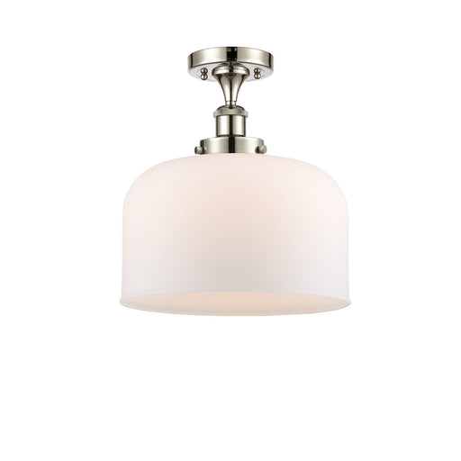 Innovations Bell 12in 1-Light Semi-Flush Mount | Industrial Polished Nickel Steel and Matte White Frosted Glass | Kitchen & | Model 916-1C-PN-G71-L-LED