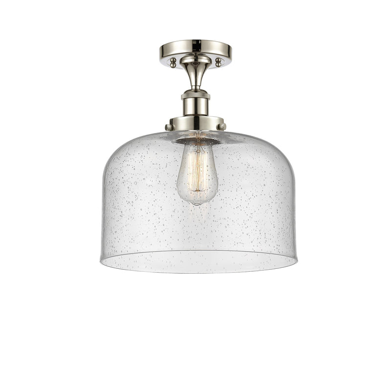 Innovations Bell 12in 1-Light Semi-Flush Mount | Industrial Polished Nickel Steel and Seedy Glass | Kitchen & Hallway | Model 916-1C-PN-G74-L-LED