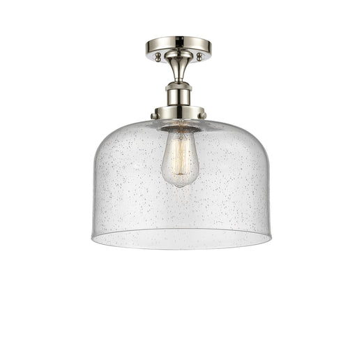 Innovations Bell 12in 1-Light Semi-Flush Mount | Industrial Polished Nickel Steel and Seedy Glass | Kitchen & Hallway | Model 916-1C-PN-G74-L-LED
