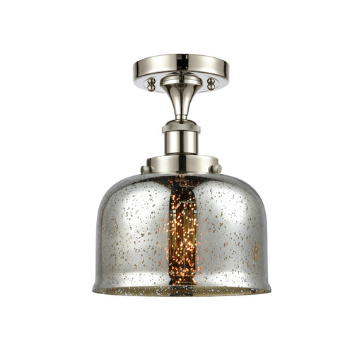 Innovations Bell 8in 1-Light Semi-Flush Mount | Industrial Polished Nickel and Silver Plated Mercury Glass | Kitchen & Hallway | Model 916-1C-PN-G78