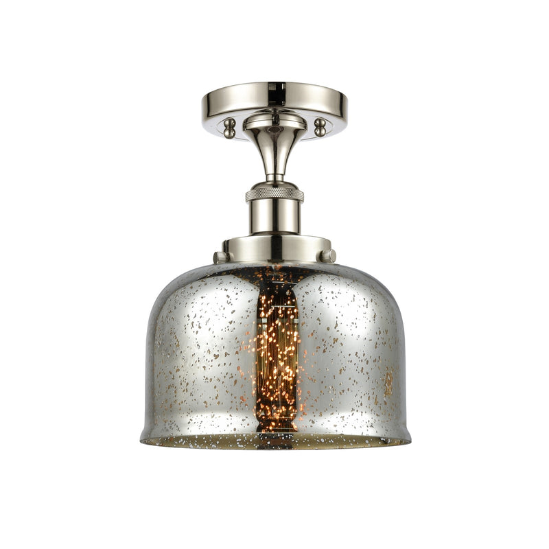 Innovations Bell 8in 1-Light Semi-Flush Mount | Industrial Polished Nickel and Silver Plated Mercury Glass | Kitchen & Hallway | Model 916-1C-PN-G78-LED
