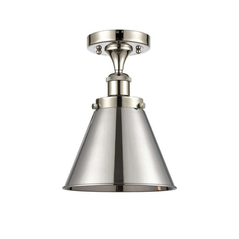 Innovations Appalachian 7in 1-Light Semi-Flush Mount | Industrial Farmhouse Polished Nickel Steel and Metal Cone Shade | Damp | Model 916-1C-PN-M13-PN-LED