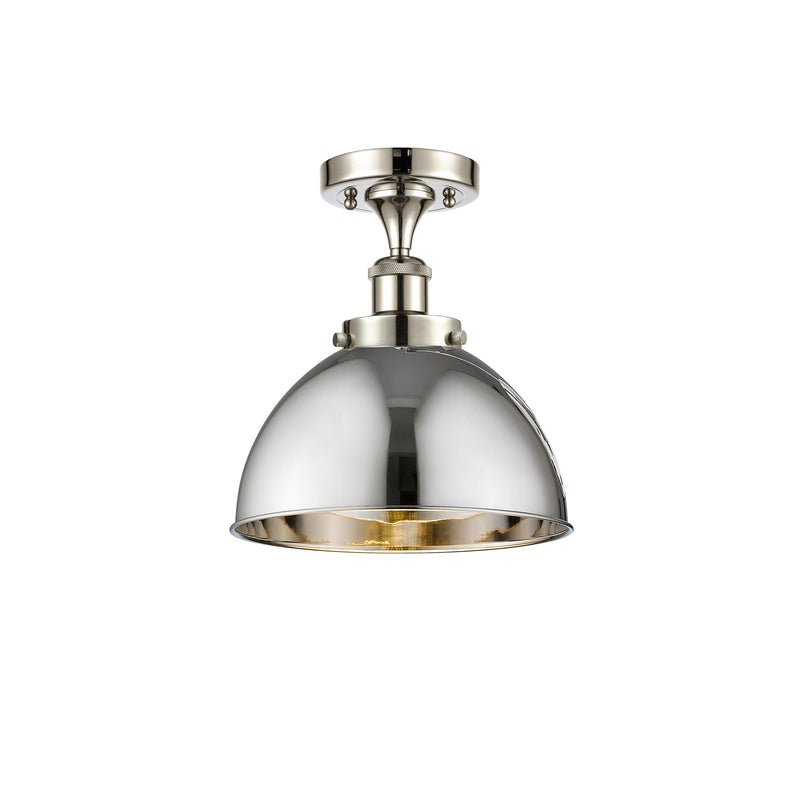 Innovations Derby 10in 1-Light Semi-Flush Mount | Industrial Farmhouse Polished Nickel Steel and Metal Dome Shade | Damp | Model 916-1C-PN-MFD-10-PN