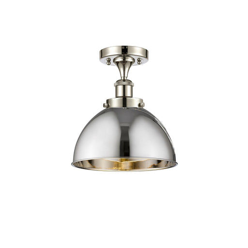 Innovations Derby 10in 1-Light Semi-Flush Mount | Industrial Farmhouse Polished Nickel Steel and Metal Dome Shade | Damp | Model 916-1C-PN-MFD-10-PN-LED
