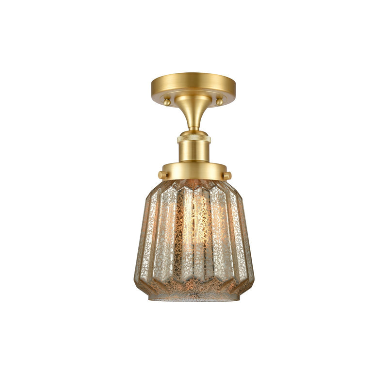 Innovations Chatham 7in 1-Light Semi-Flush Mount | Modern Transitional Satin Gold Steel and Mercury Ribbed Glass | Hallway & | Model 916-1C-SG-G146