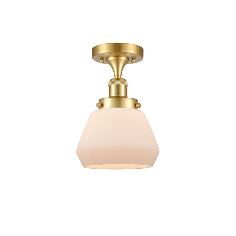 Innovations Fulton 7in 1-Light Semi-Flush Mount | Modern Transitional Satin Gold Steel and Matte White Frosted Glass | Hallway & | Model 916-1C-SG-G171