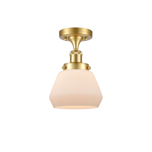 Innovations Fulton 7in 1-Light Semi-Flush Mount | Modern Transitional Satin Gold Steel and Matte White Frosted Glass | Hallway & | Model 916-1C-SG-G171