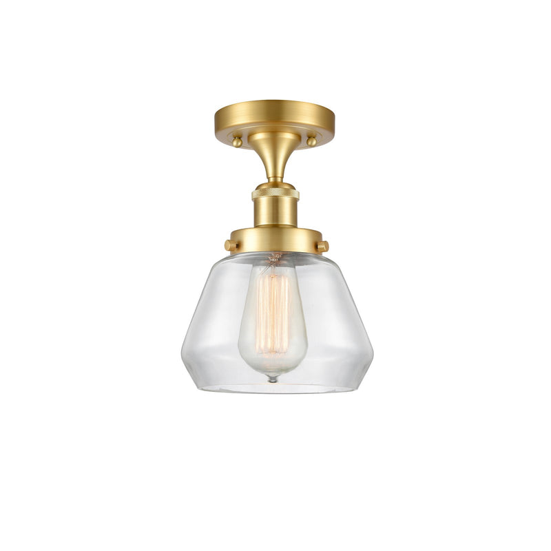 Innovations Fulton 7in 1-Light Semi-Flush Mount | Modern Transitional Satin Gold Steel and Clear Glass | Hallway & Entryway | Model 916-1C-SG-G172