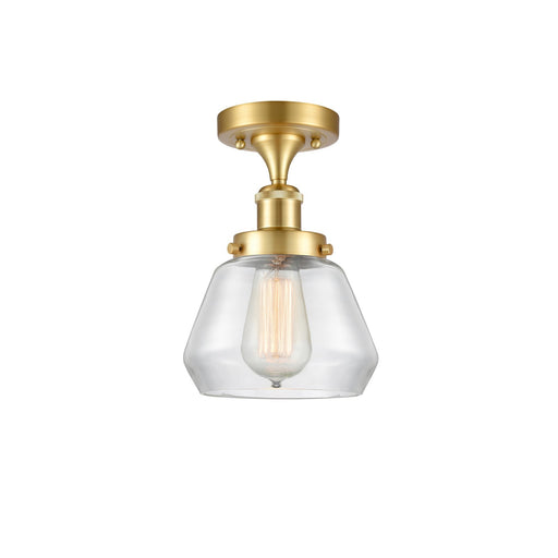 Innovations Fulton 7in 1-Light Semi-Flush Mount | Modern Transitional Satin Gold Steel and Clear Glass | Hallway & Entryway | Model 916-1C-SG-G172