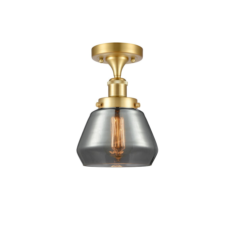 Innovations Fulton 7in 1-Light Semi-Flush Mount | Modern Transitional Satin Gold Steel and Light Smoke Glass | Hallway & Entryway | Model 916-1C-SG-G173
