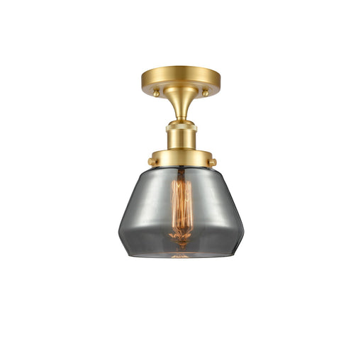 Innovations Fulton 7in 1-Light Semi-Flush Mount | Modern Transitional Satin Gold Steel and Light Smoke Glass | Hallway & Entryway | Model 916-1C-SG-G173