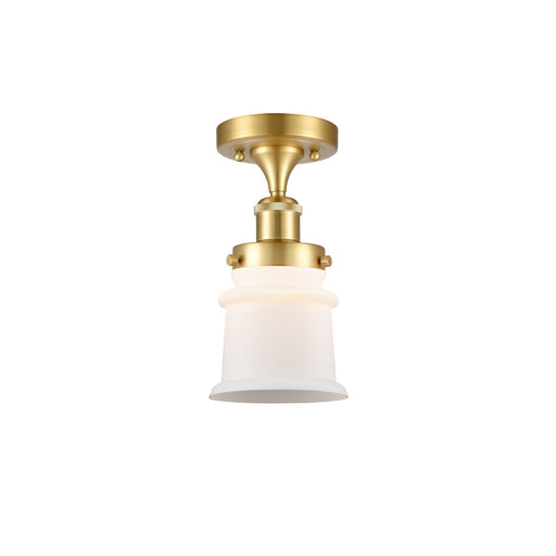 Innovations Canton 5.25in 1-Light Semi-Flush Mount | Modern Transitional Satin Gold Steel and Matte White Frosted Glass | Hallway | Model 916-1C-SG-G181S
