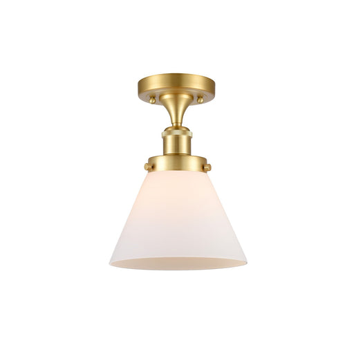Innovations Cone 8in 1-Light Semi-Flush Mount | Industrial Transitional Satin Gold Steel and Matte White Glass | Hallway & Entryway | Model 916-1C-SG-G41