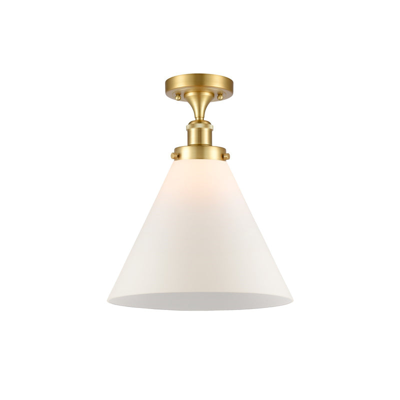 Innovations Cone 12in 1-Light Semi-Flush Mount | Industrial Transitional Satin Gold Steel and Matte White Glass | Hallway & | Model 916-1C-SG-G41-L