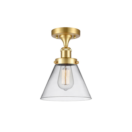 Innovations Cone 8in 1-Light Semi-Flush Mount | Industrial Satin Gold Steel and Clear Glass | Entryway & Hallway | 8 x 8 x 13 in | Model 916-1C-SG-G42