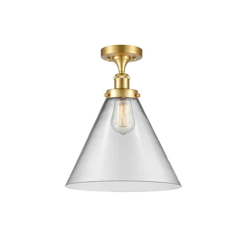 Innovations Cone 12in 1-Light Semi-Flush Mount | Industrial Satin Gold Steel and Clear Glass | Entryway & Hallway | 12 x 12 x 13 in | Model 916-1C-SG-G42-L
