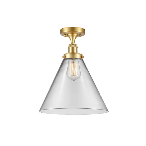 Innovations Cone 12in 1-Light Semi-Flush Mount | Industrial Satin Gold Steel and Clear Glass | Entryway & Hallway | 12 x 12 x 13 in | Model 916-1C-SG-G42-L