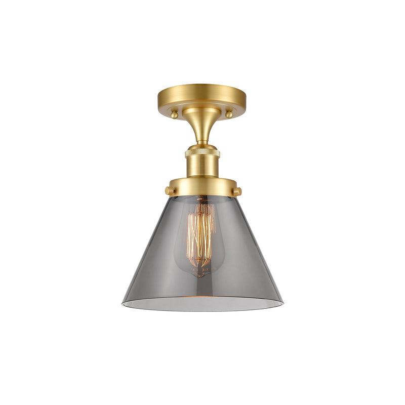 Innovations Cone 8in 1-Light Semi-Flush Mount | Industrial Satin Gold Steel and Light Smoke Glass | Entryway & Hallway | Model 916-1C-SG-G43