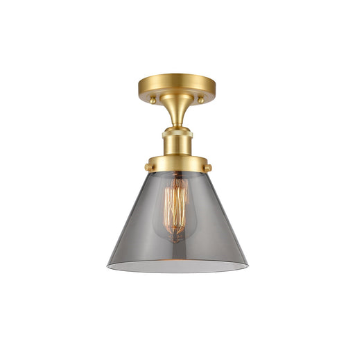 Innovations Cone 8in 1-Light Semi-Flush Mount | Industrial Satin Gold Steel and Light Smoke Glass | Entryway & Hallway | Model 916-1C-SG-G43