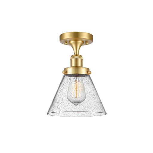Innovations Cone 8in 1-Light Semi-Flush Mount | Industrial Satin Gold Steel and Seedy Glass | Entryway & Hallway | 8 x 8 x 13 in | Model 916-1C-SG-G44
