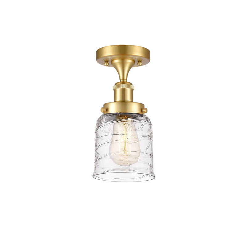 Innovations Bell 5in 1-Light Semi-Flush Mount | Industrial Satin Gold Steel and Clear Deco Swirl Glass | Entryway & Hallway | Model 916-1C-SG-G513