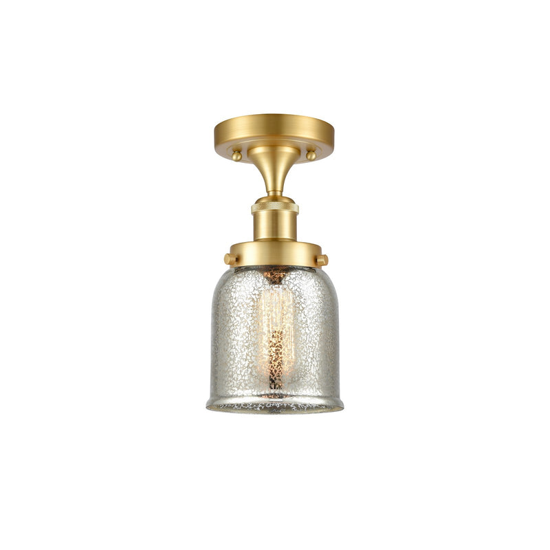 Innovations Bell 5in 1-Light Semi-Flush Mount | Industrial Satin Gold Steel and Silver Plated Mercury Glass | Hallway & Entryway | Model 916-1C-SG-G58