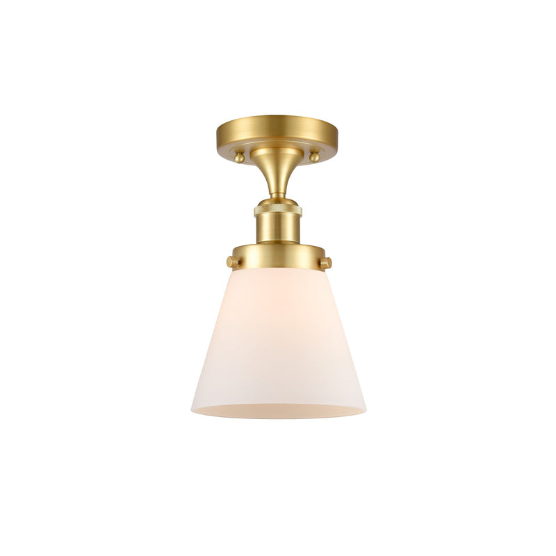 Innovations Cone 6in 1-Light Semi-Flush Mount | Industrial Satin Gold Steel and Matte White Glass | Hallway & Entryway | Model 916-1C-SG-G61