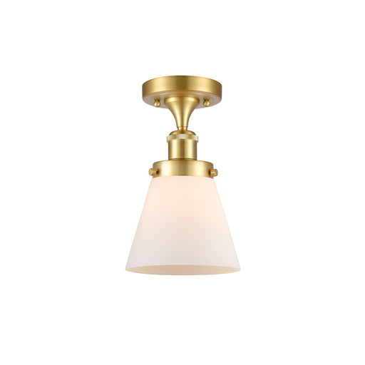 Innovations Cone 6in 1-Light Semi-Flush Mount | Industrial Satin Gold Steel and Matte White Glass | Hallway & Entryway | Model 916-1C-SG-G61