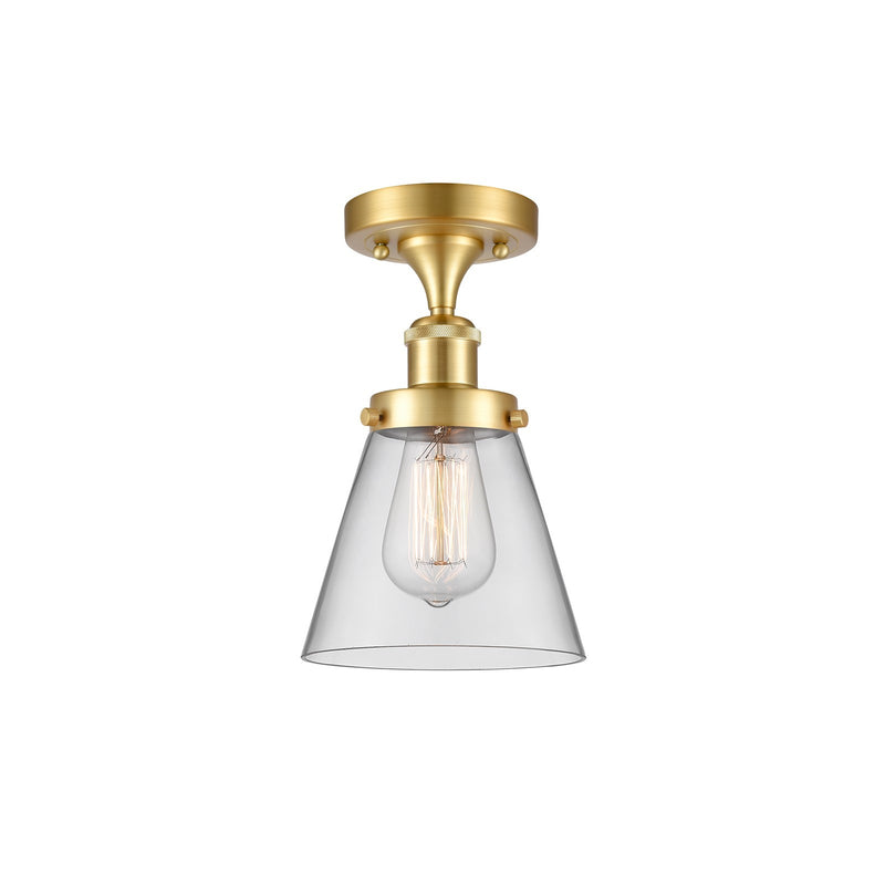 Innovations Cone 6in 1-Light Semi-Flush Mount | Industrial Satin Gold Steel and Clear Glass | Hallway & Entryway | 6 x 6 x 11 in | Model 916-1C-SG-G62