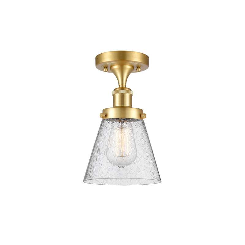 Innovations Cone 6in 1-Light Semi-Flush Mount | Industrial Satin Gold Steel and Seedy Glass | Hallway & Entryway | 6 x 11 in | Model 916-1C-SG-G64