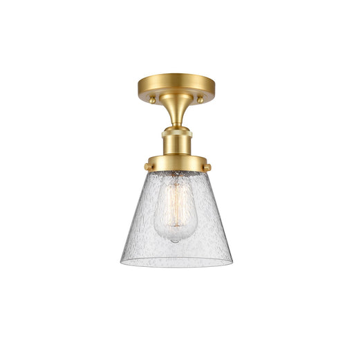 Innovations Cone 6in 1-Light Semi-Flush Mount | Industrial Satin Gold Steel and Seedy Glass | Hallway & Entryway | 6 x 11 in | Model 916-1C-SG-G64