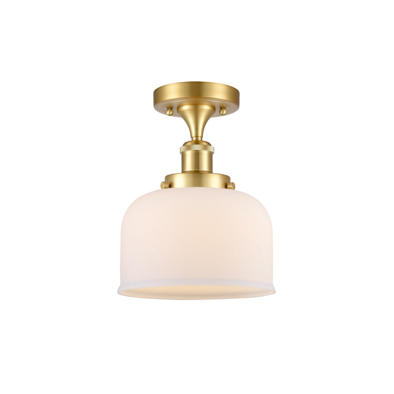 Innovations Bell 8in 1-Light Semi-Flush Mount | Industrial Satin Gold Steel and Matte White Frosted Glass | Hallway & Entryway | Model 916-1C-SG-G71