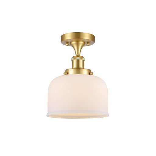 Innovations Bell 8in 1-Light Semi-Flush Mount | Industrial Satin Gold Steel and Matte White Frosted Glass | Hallway & Entryway | Model 916-1C-SG-G71