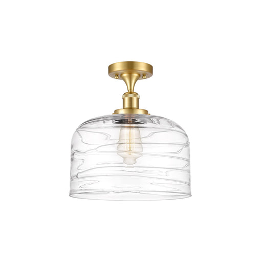 Innovations Bell 12in 1-Light Semi-Flush Mount | Industrial Satin Gold Steel and Clear Deco Swirl Glass | Kitchen & Hallway | Model 916-1C-SG-G713-L