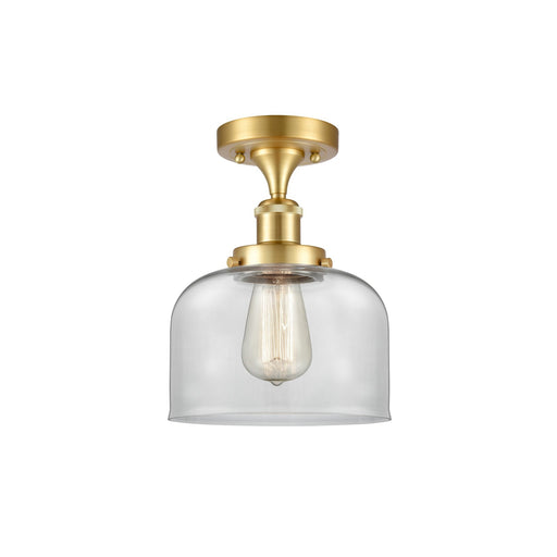 Innovations Bell 8in 1-Light Semi-Flush Mount | Industrial Satin Gold Steel and Clear Glass | Kitchen & Hallway | 8 x 8 x 13 in | Model 916-1C-SG-G72