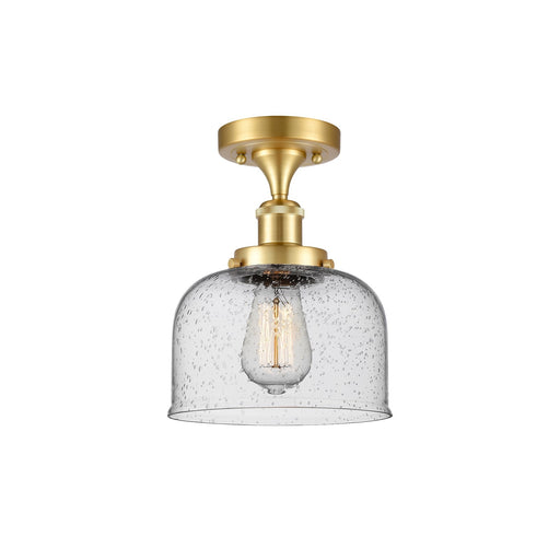Innovations Bell 8in 1-Light Semi-Flush Mount | Industrial Satin Gold Steel and Seedy Glass | Foyer & Hallway | 8 x 8 x 13 in | Model 916-1C-SG-G74