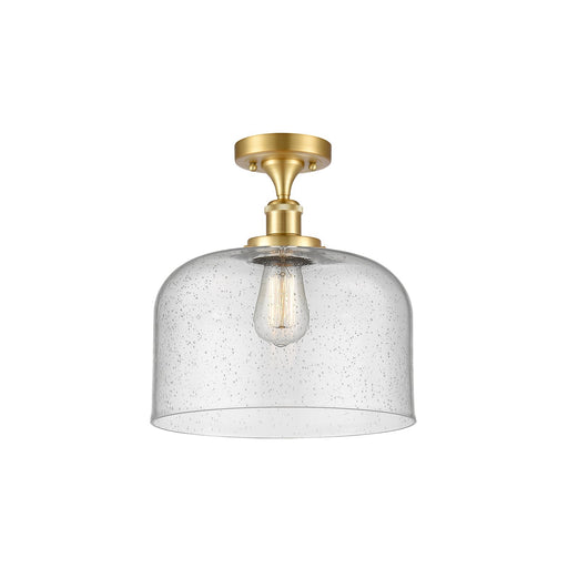 Innovations Bell 12in 1-Light Semi-Flush Mount | Industrial Satin Gold Steel and Seedy Glass | Foyer & Hallway | 12 x 12 x 13 in | Model 916-1C-SG-G74-L
