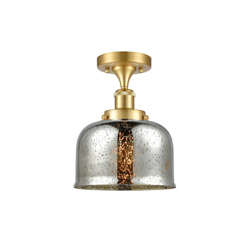 Innovations Bell 8in 1-Light Semi-Flush Mount | Industrial Satin Gold Steel and Silver Plated Mercury Glass | Entryway & Covered | Model 916-1C-SG-G78