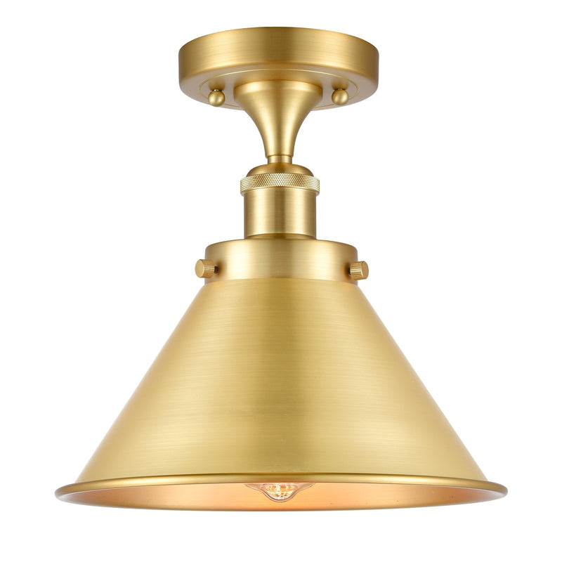 Innovations Briarcliff 10in 1-Light Semi-Flush Mount | Industrial Satin Gold Steel and Cast Brass with Satin Gold Metal Shade | Model 916-1C-SG-M10-SG
