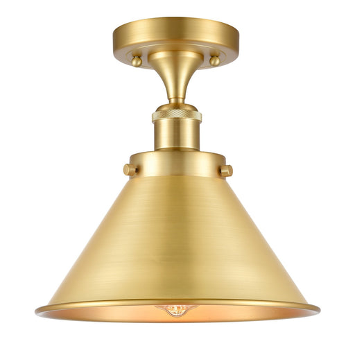 Innovations Briarcliff 10in 1-Light Semi-Flush Mount | Industrial Satin Gold Steel and Cast Brass with Satin Gold Metal Shade | Model 916-1C-SG-M10-SG
