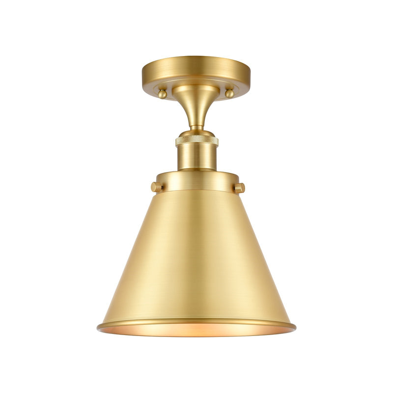 Innovations Appalachian 7in 1-Light Semi-Flush Mount | Industrial Satin Gold Steel and Cast Brass with Satin Gold Metal Shade | Model 916-1C-SG-M13-SG