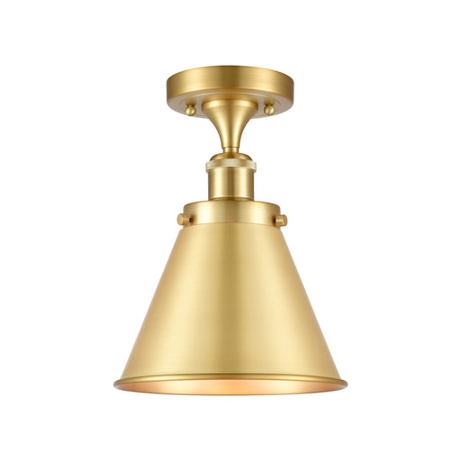 Innovations Appalachian 7in 1-Light Semi-Flush Mount | Industrial Satin Gold Steel and Cast Brass with Satin Gold Metal Shade | Model 916-1C-SG-M13-SG
