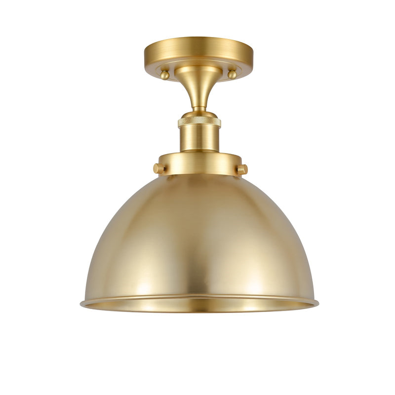 Innovations Derby 10in 1-Light Semi-Flush Mount | Industrial Satin Gold Steel and Cast Brass with Satin Gold Metal Dome Shade | Model 916-1C-SG-MFD-10-SG