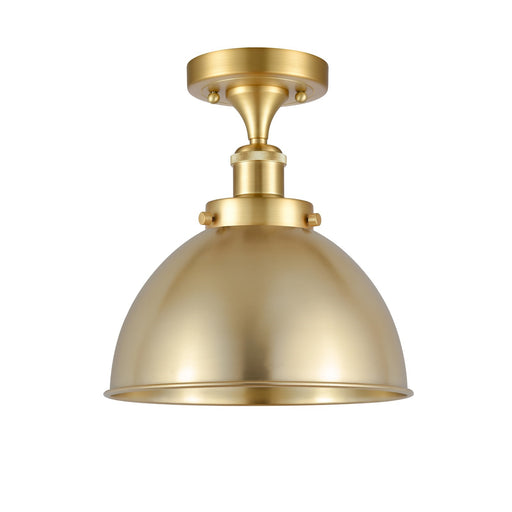Innovations Derby 10in 1-Light Semi-Flush Mount | Industrial Satin Gold Steel and Cast Brass with Satin Gold Metal Dome Shade | Model 916-1C-SG-MFD-10-SG
