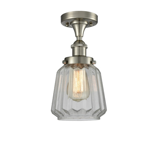 Innovations Chatham 7in 1-Light Semi-Flush Mount | Modern Transitional Brushed Satin Nickel Steel and Clear Ribbed Glass | Entryway | Model 916-1C-SN-G142
