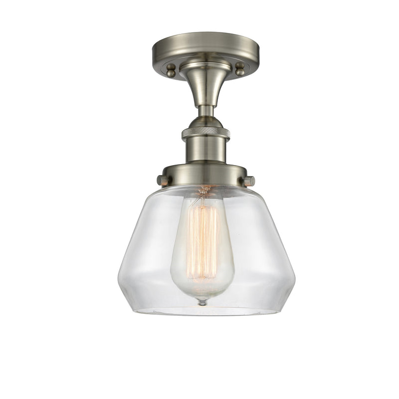 Innovations Fulton 7in 1-Light Semi-Flush Mount | Modern Contempo Brushed Satin Nickel and Clear Glass | Hallway & Entryway | Model 916-1C-SN-G172
